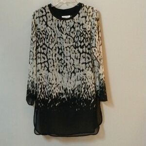 Calvin Klein Long Sleeve Round Neck Ombré Leopard Print Chiffon Tunic Size Med
